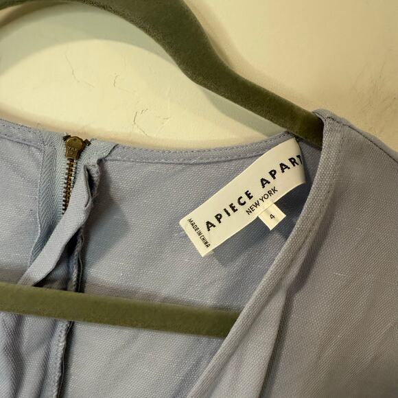 Apiece Apart Light Blue Linen Blend Wrap Jumpsuit Long Sleeve V Neck Tie Waist - Picture 7 of 9